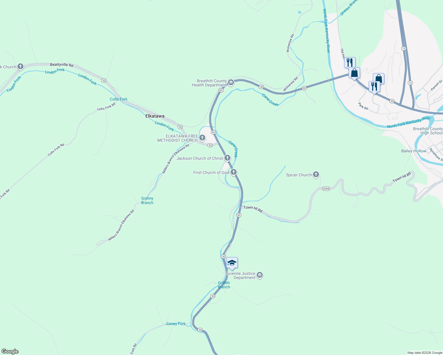 map of restaurants, bars, coffee shops, grocery stores, and more near 30 Chick Little Road in Jackson