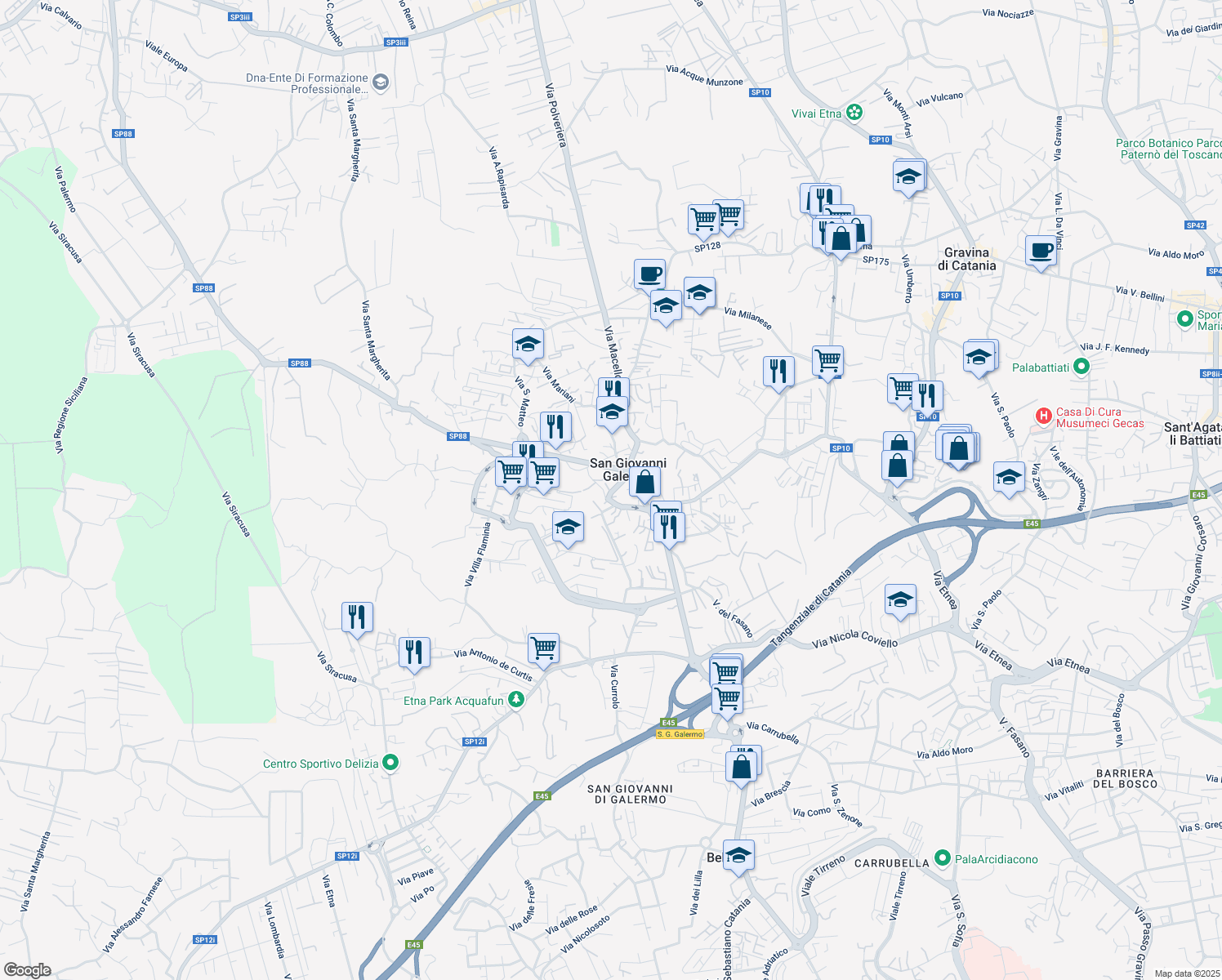 map of restaurants, bars, coffee shops, grocery stores, and more near 42 Via Immacolata in Catania