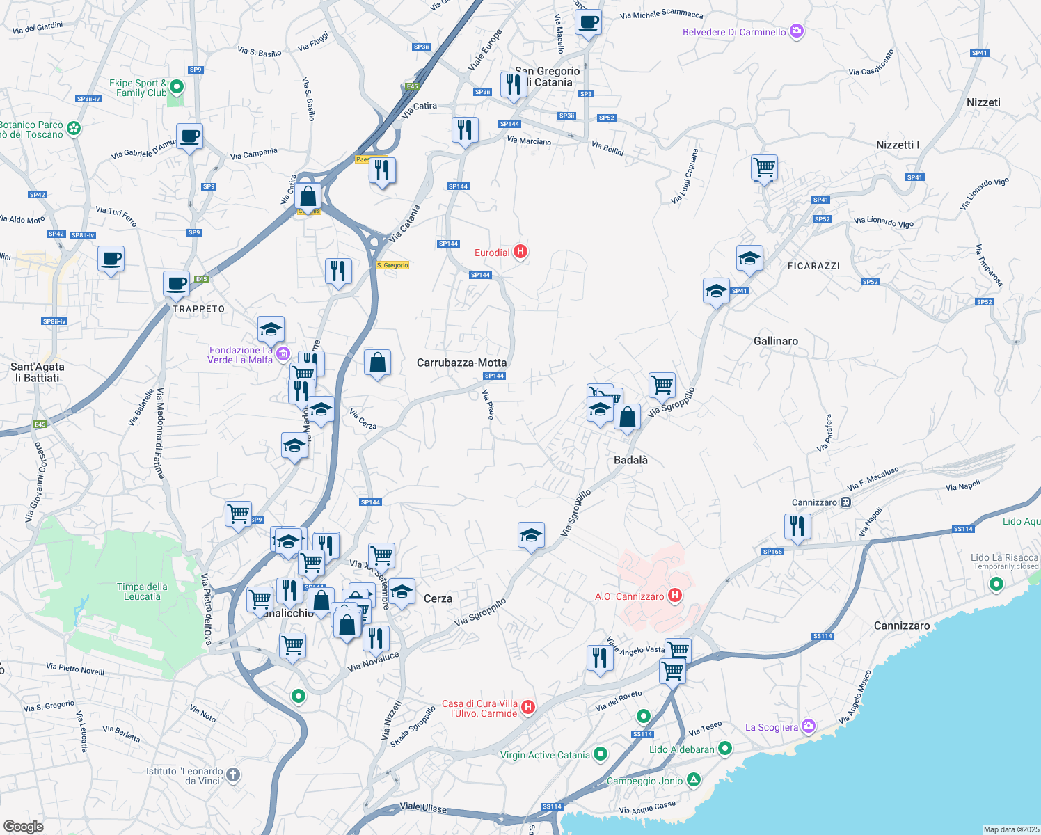 map of restaurants, bars, coffee shops, grocery stores, and more near 15 Via Isonzo in Carrubazza-Motta