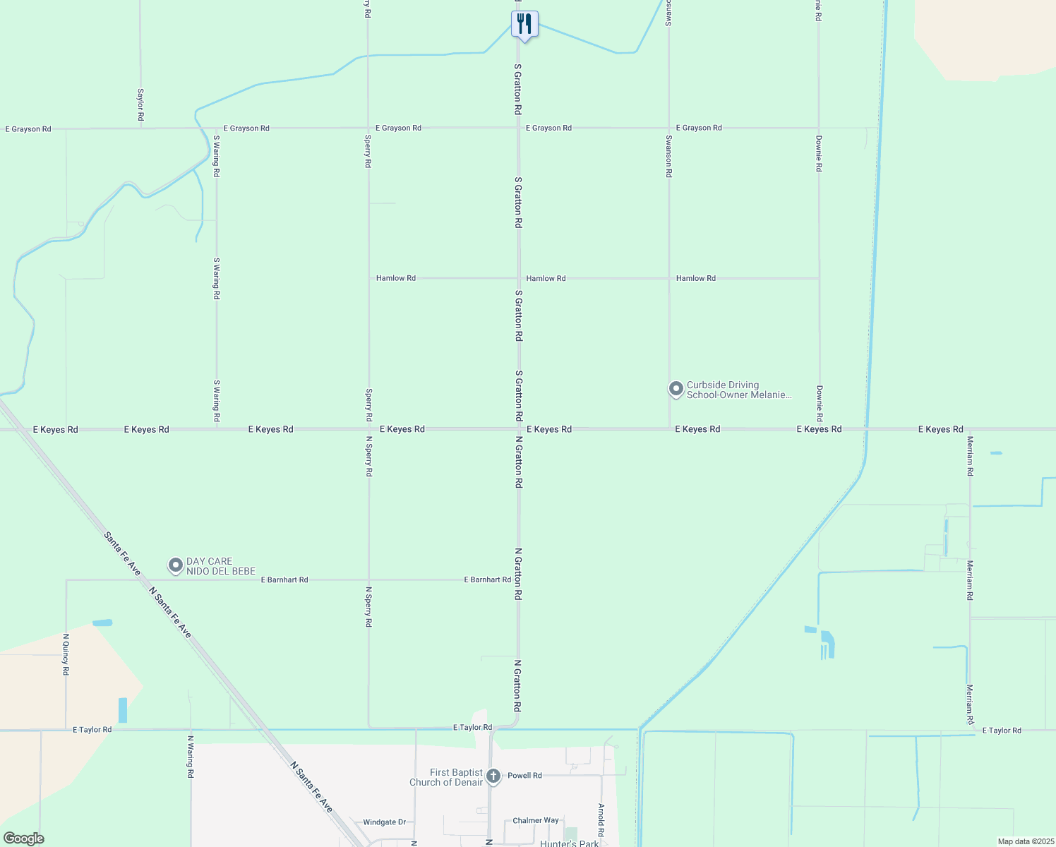 map of restaurants, bars, coffee shops, grocery stores, and more near 11007 East Keyes Road in Denair