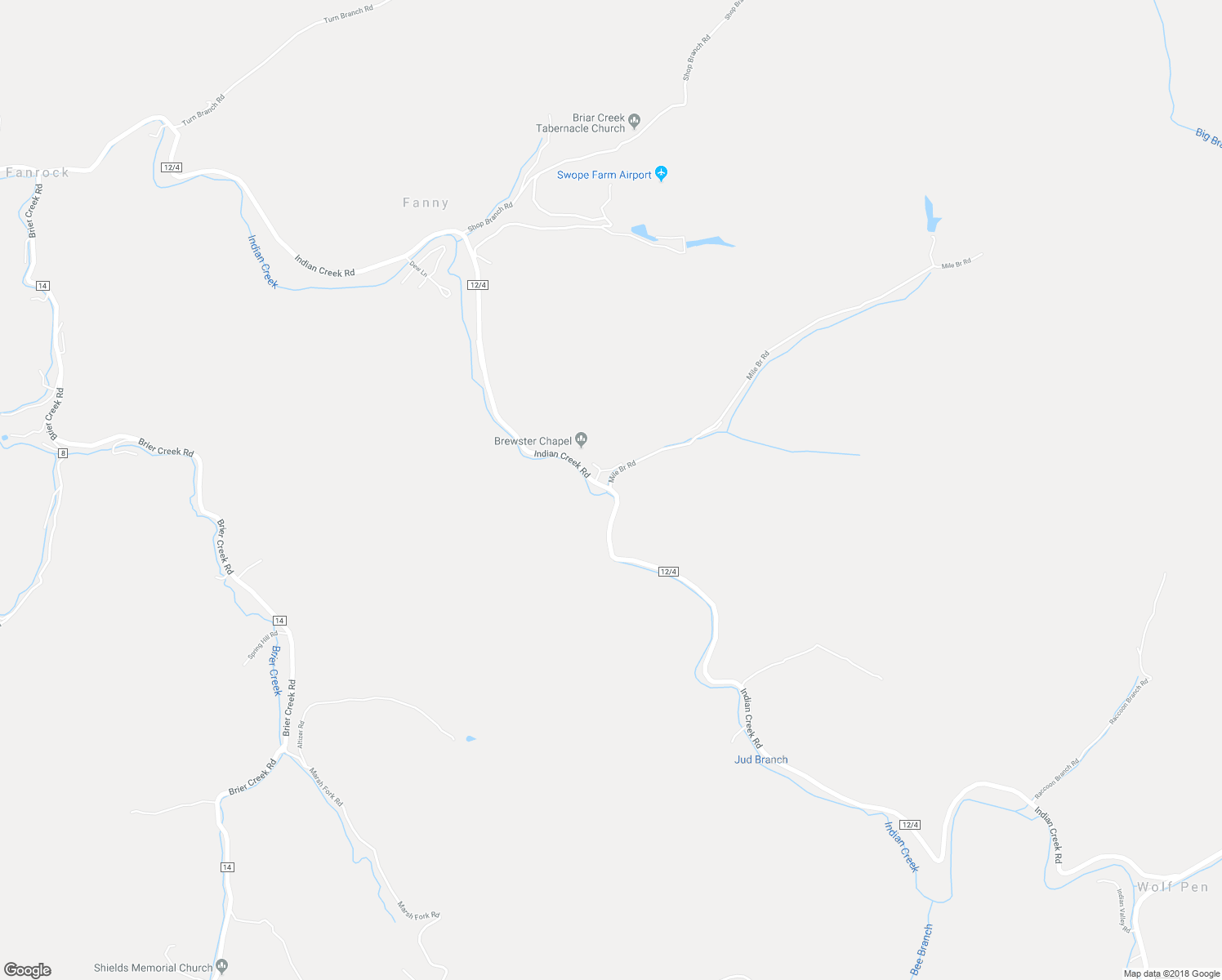 map of restaurants, bars, coffee shops, grocery stores, and more near Indian Creek Road in Brenton