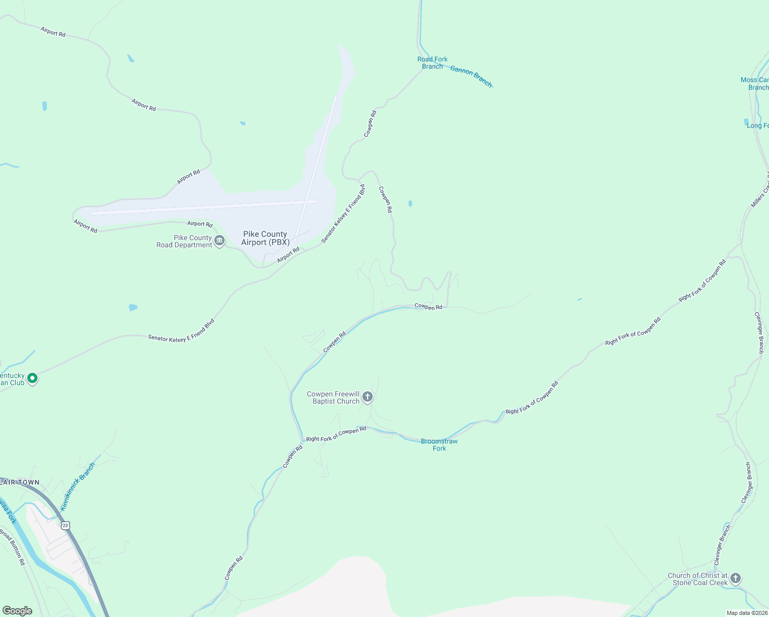 map of restaurants, bars, coffee shops, grocery stores, and more near 2129 Cowpen Road in Pikeville