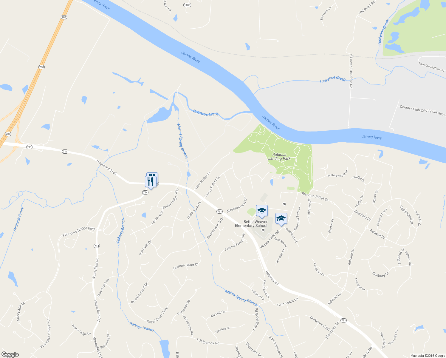 map of restaurants, bars, coffee shops, grocery stores, and more near 14037 Lenox Forest Court in Midlothian
