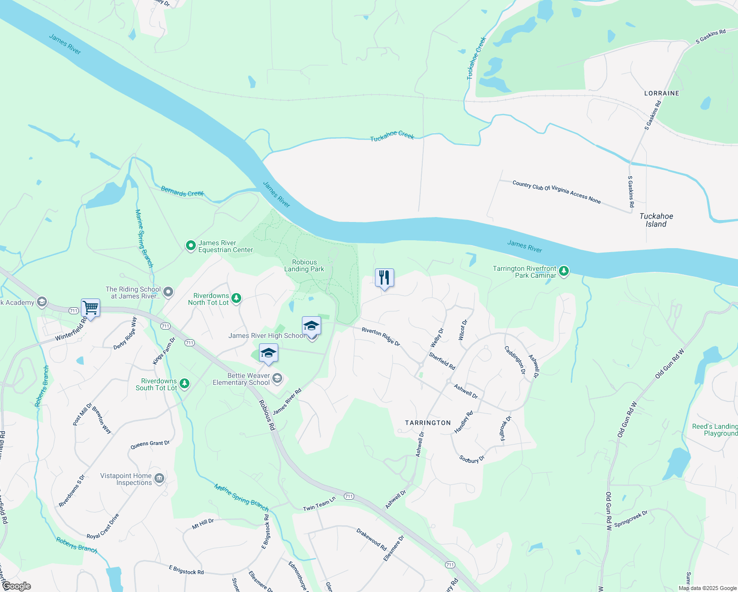 map of restaurants, bars, coffee shops, grocery stores, and more near 4025 Waterswatch Dr in Midlothian