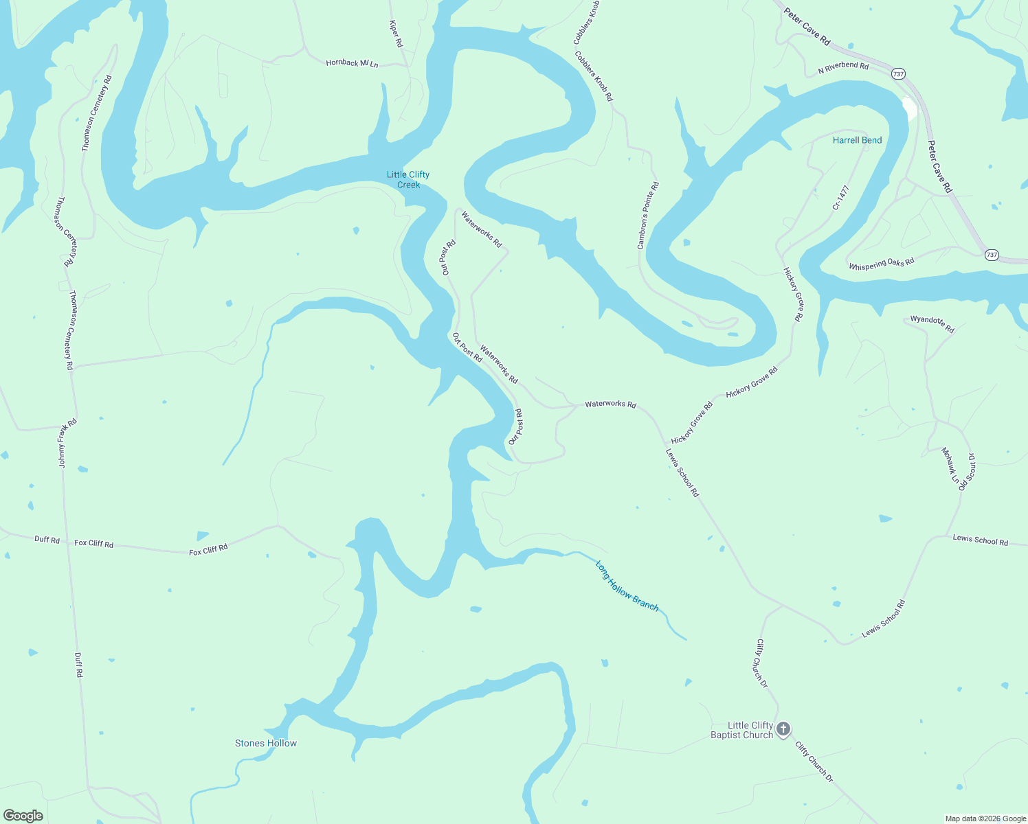 map of restaurants, bars, coffee shops, grocery stores, and more near Out Post Road in Leitchfield