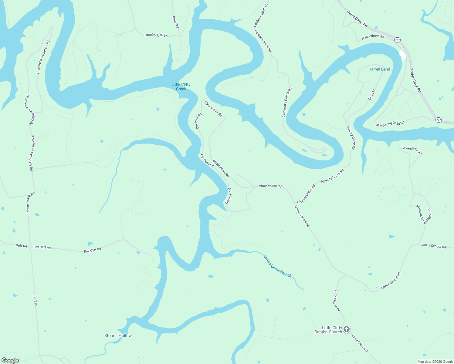map of restaurants, bars, coffee shops, grocery stores, and more near Out Post Road in Grayson County