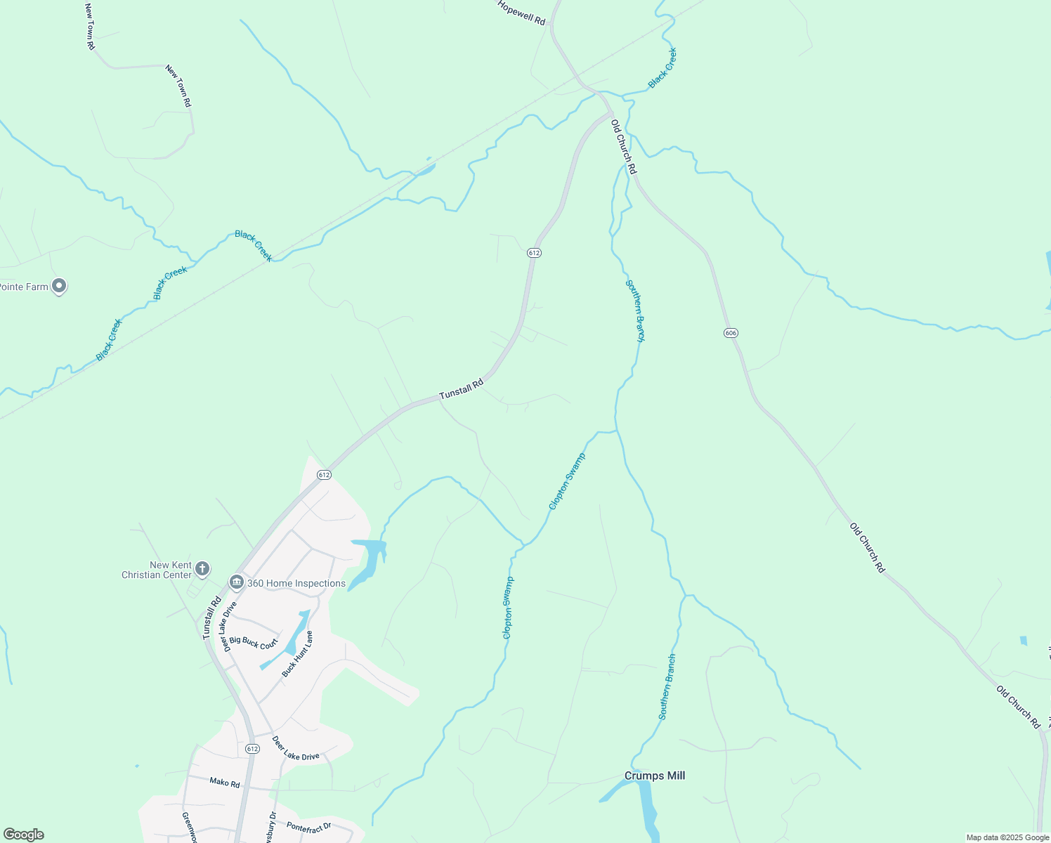 map of restaurants, bars, coffee shops, grocery stores, and more near 6555 Marl Springs Drive in New Kent