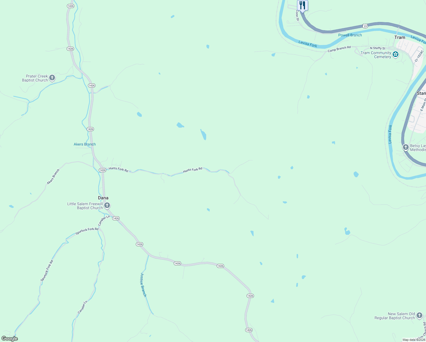 map of restaurants, bars, coffee shops, grocery stores, and more near 931 Hunts Fork in Dana