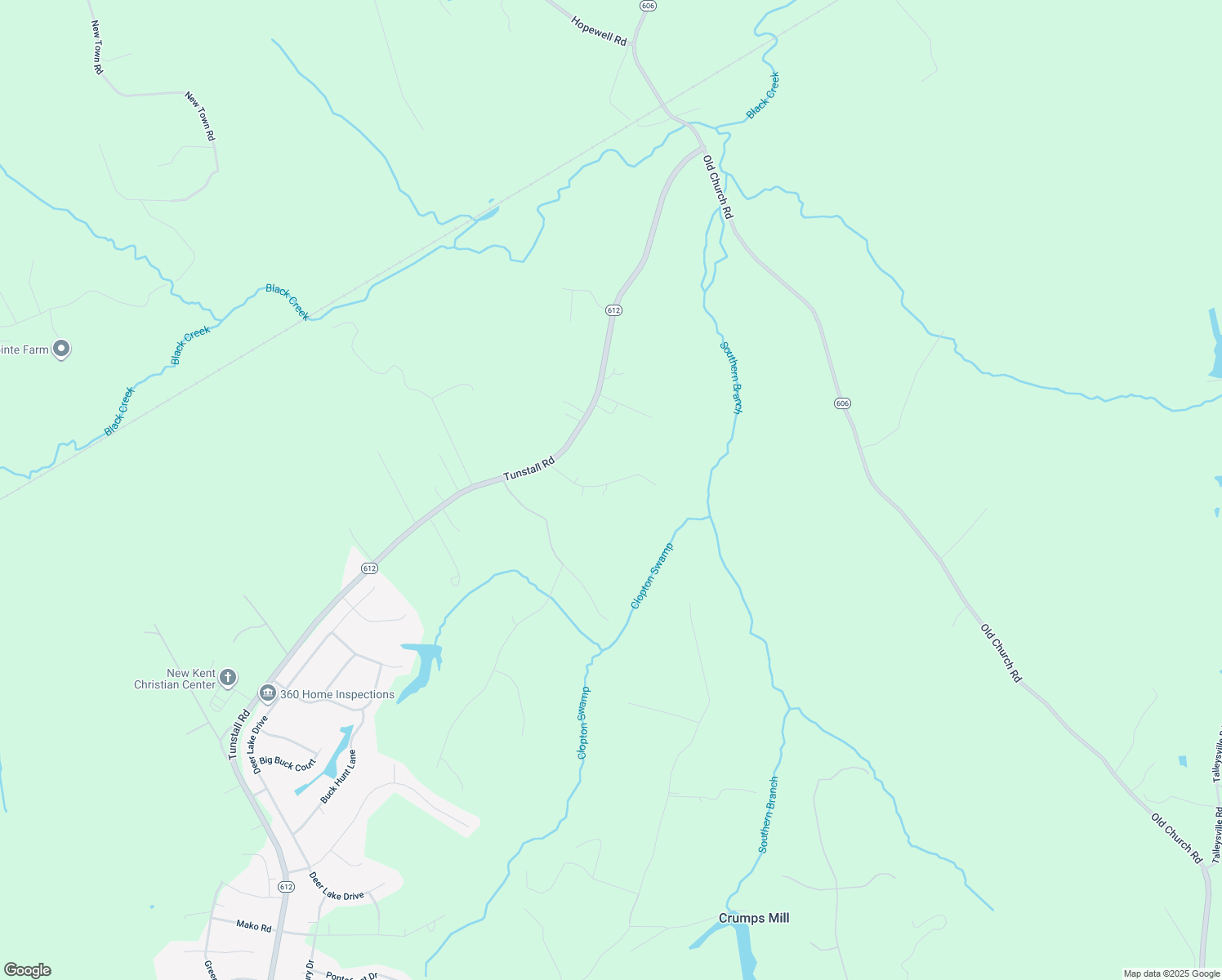map of restaurants, bars, coffee shops, grocery stores, and more near 6555 Marl Springs Drive in New Kent