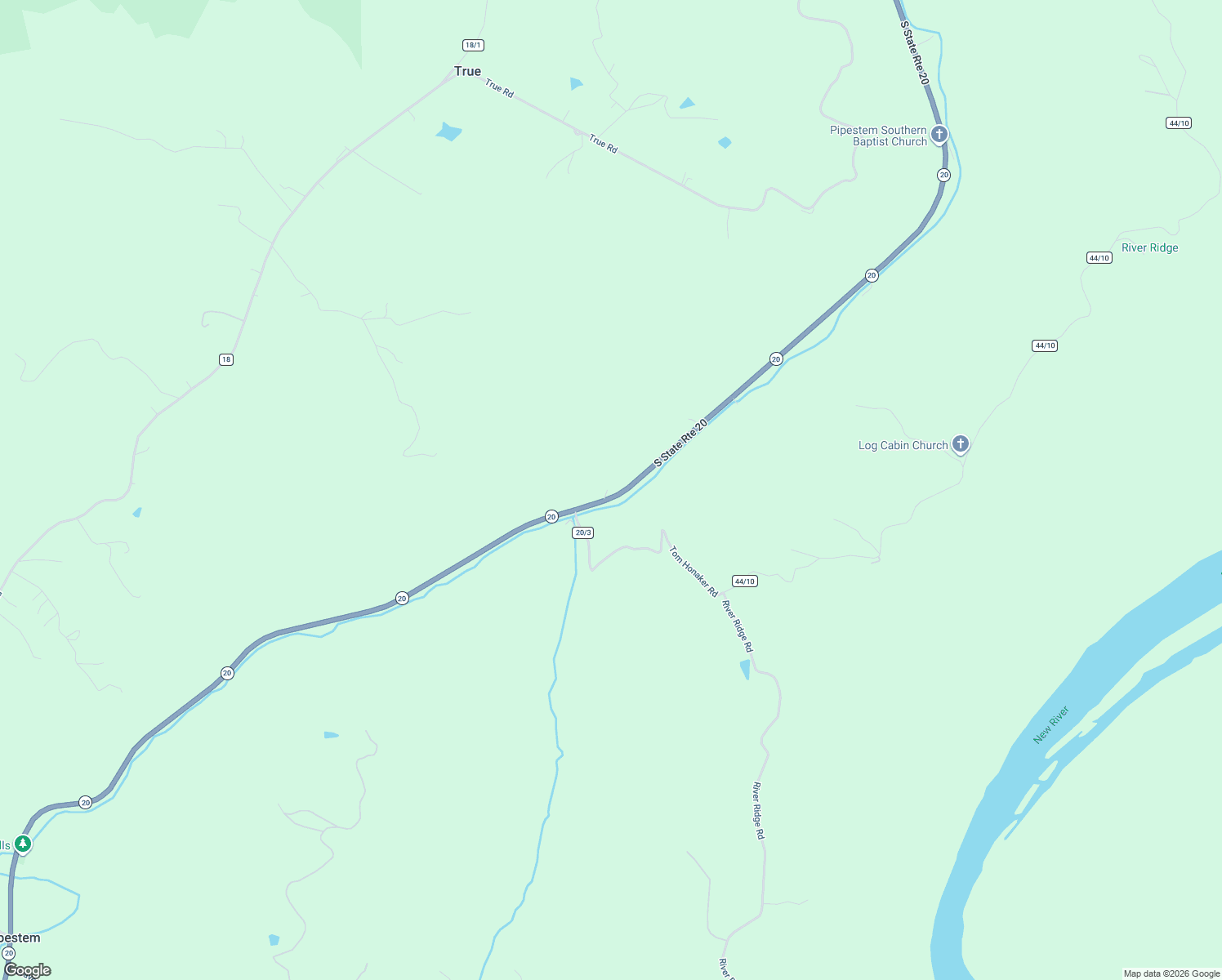 map of restaurants, bars, coffee shops, grocery stores, and more near 12637 West Virginia 20 in Pipestem