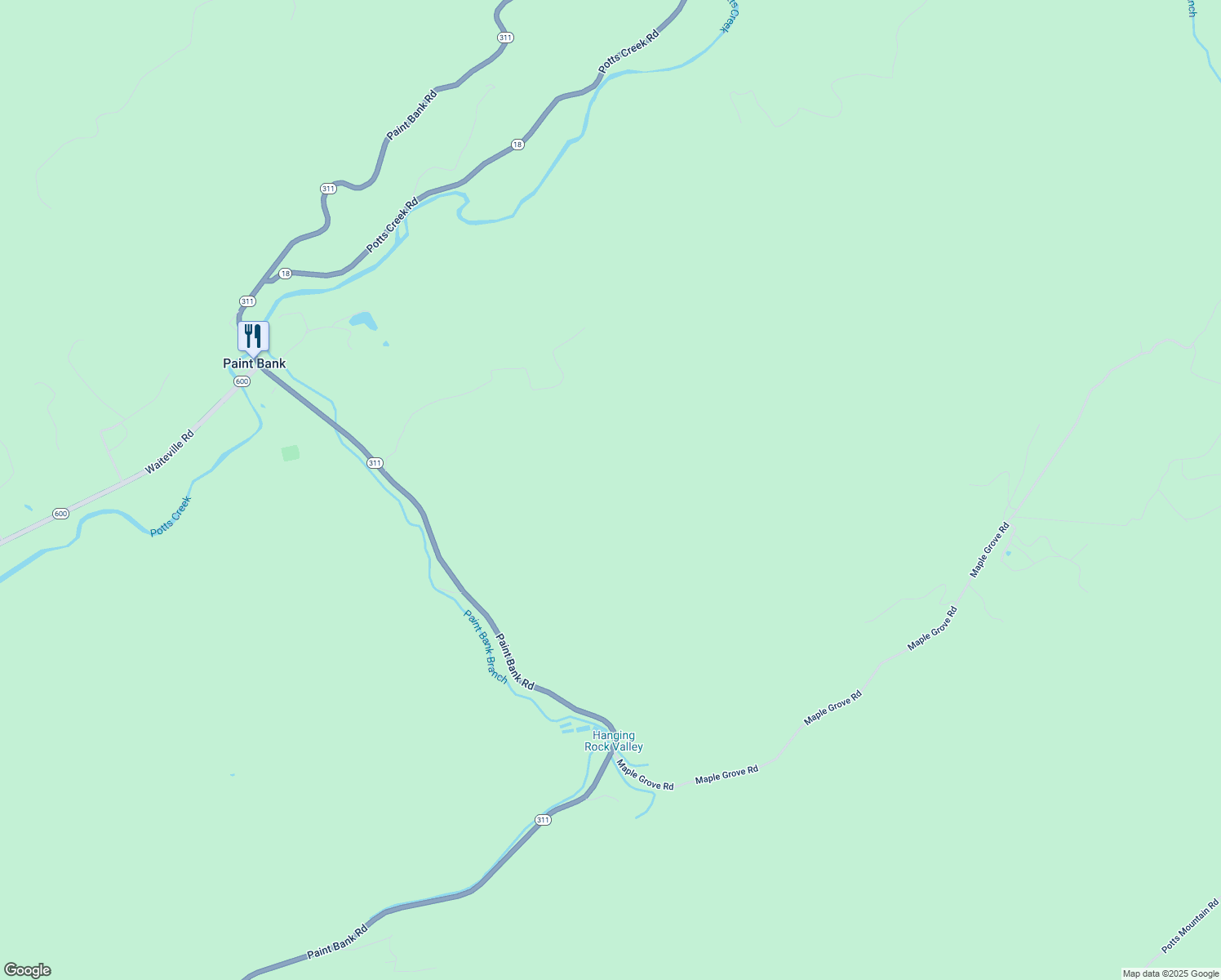 map of restaurants, bars, coffee shops, grocery stores, and more near in Paint Bank