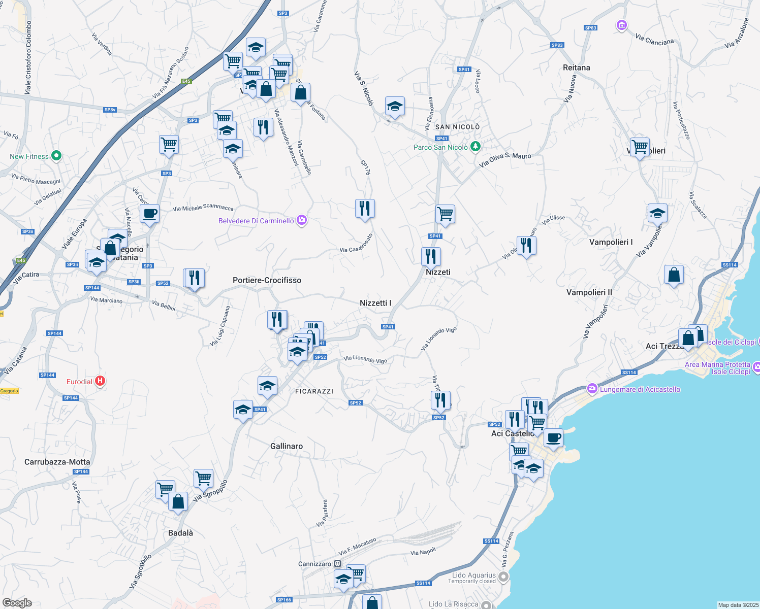 map of restaurants, bars, coffee shops, grocery stores, and more near 12 Via Nizzeti in Nizzetti I