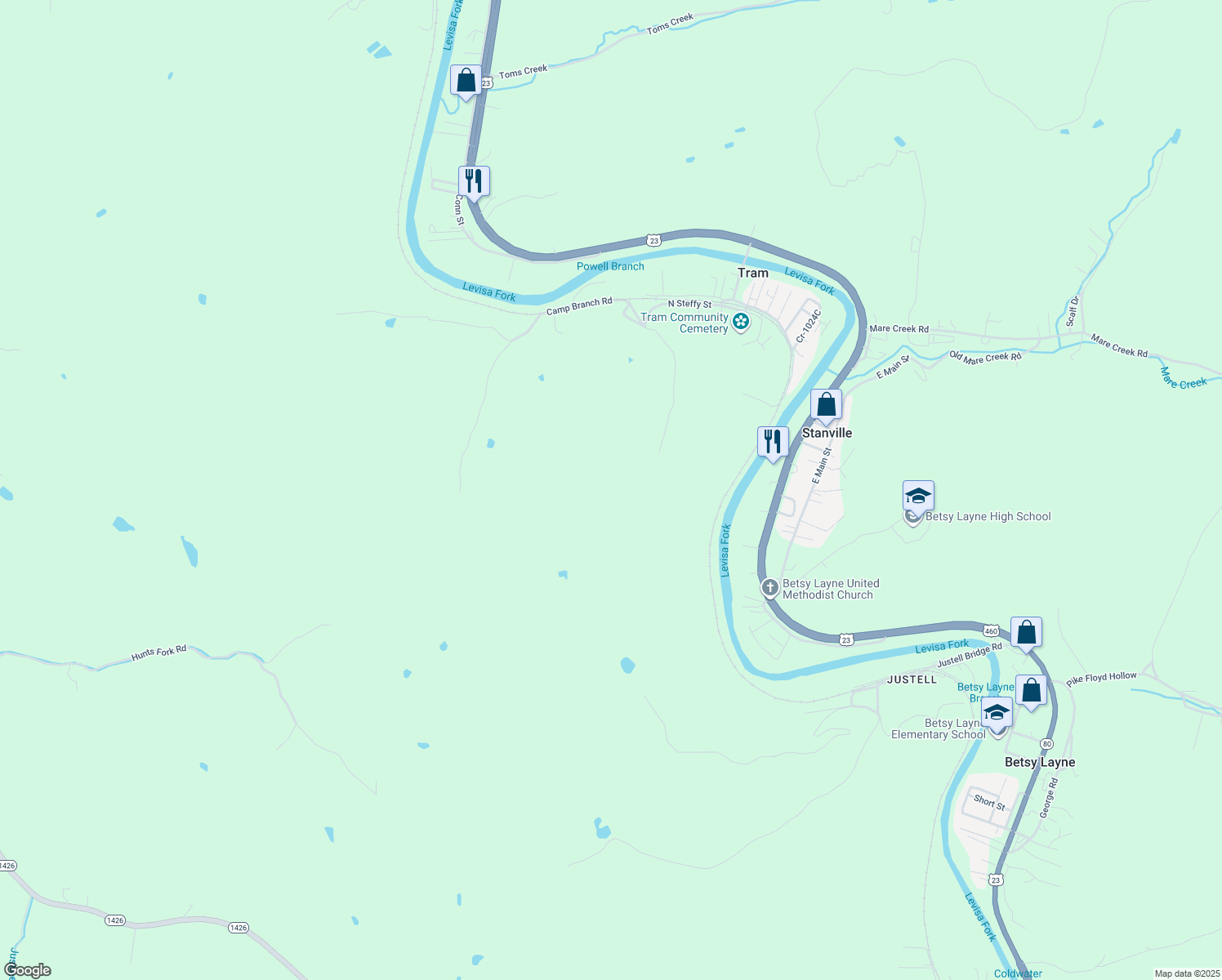 map of restaurants, bars, coffee shops, grocery stores, and more near in Tram