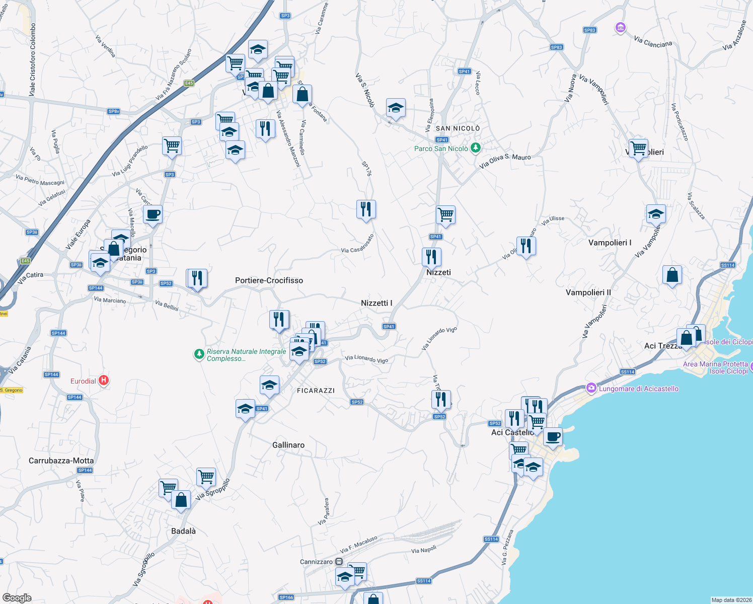 map of restaurants, bars, coffee shops, grocery stores, and more near 12 Via Nizzeti in Nizzetti I