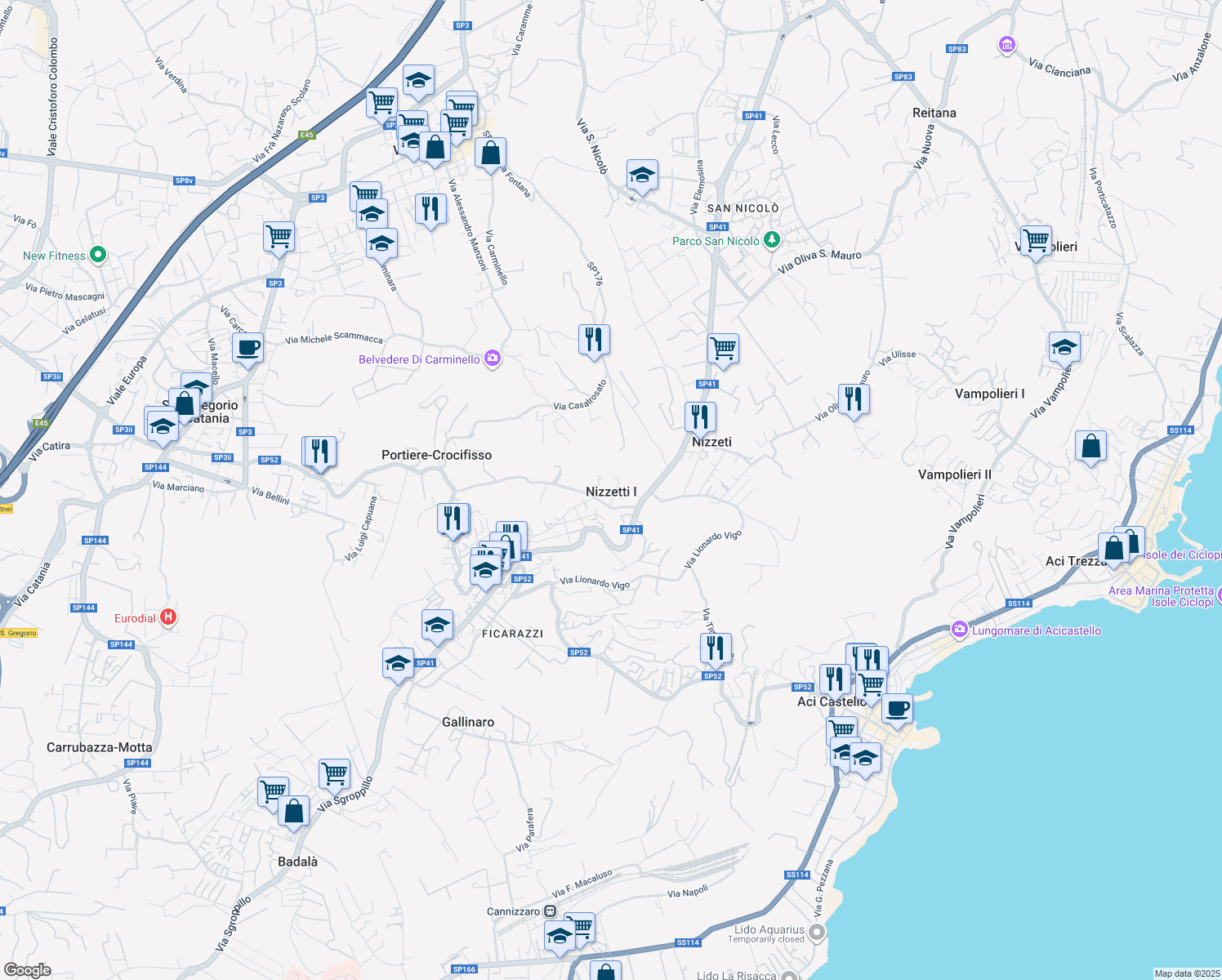 map of restaurants, bars, coffee shops, grocery stores, and more near 12 Via Nizzeti in Nizzetti I