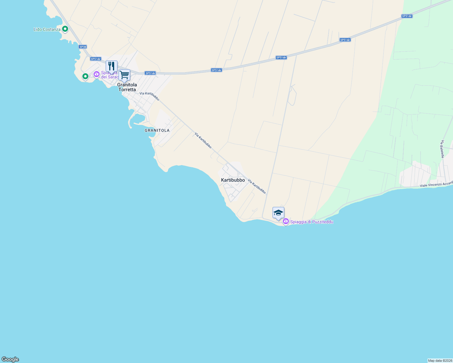 map of restaurants, bars, coffee shops, grocery stores, and more near 37 Via Kartibubbo in Kartibubbo