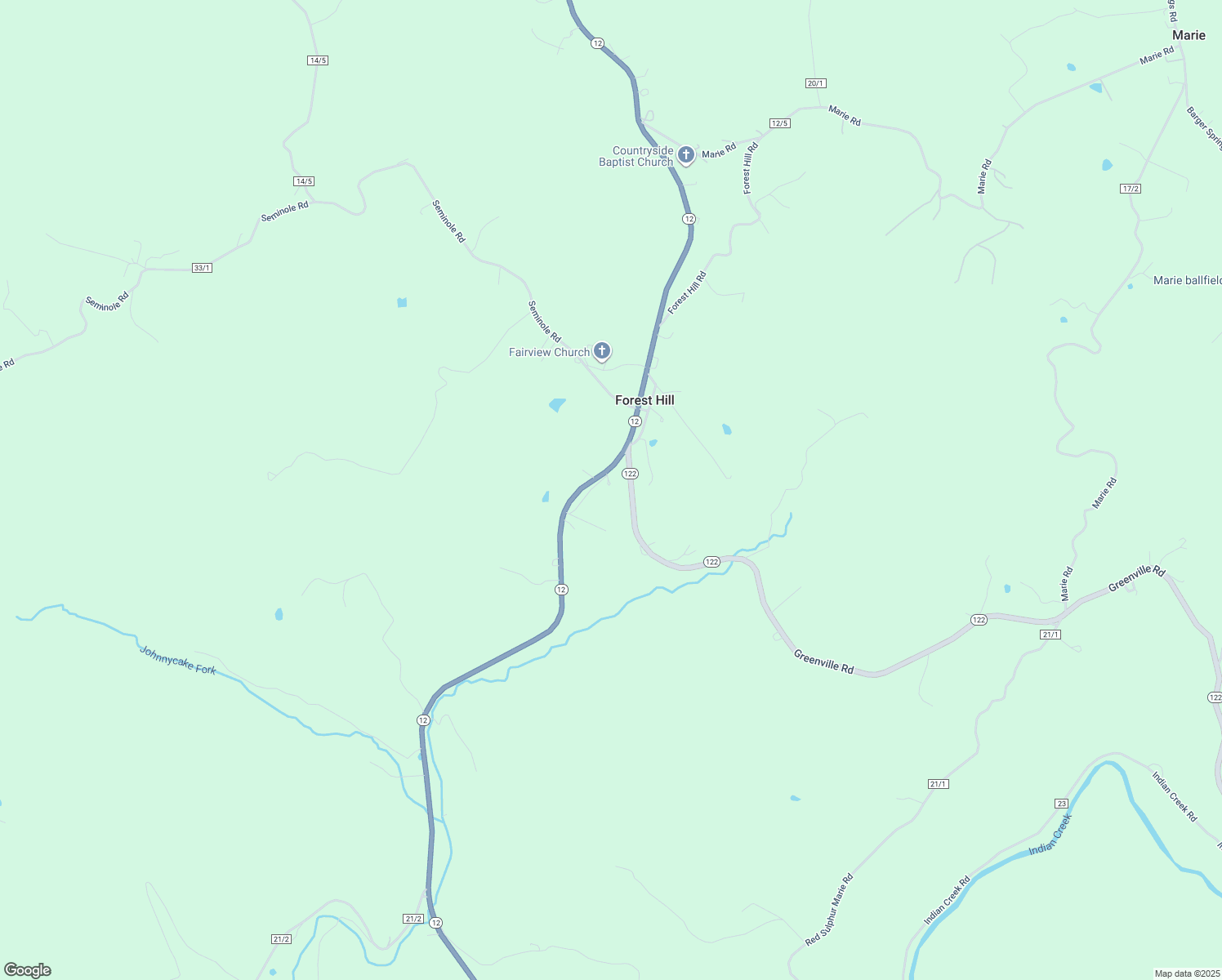 map of restaurants, bars, coffee shops, grocery stores, and more near 15316 West Virginia 12 in Forest Hill