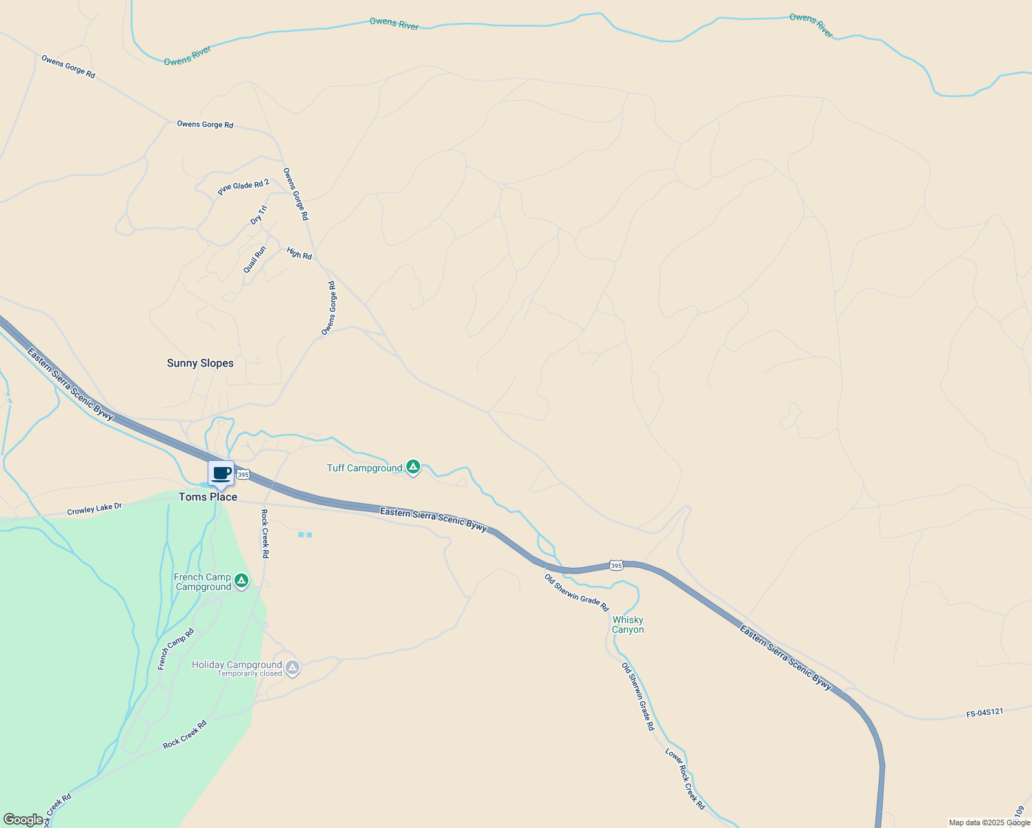 map of restaurants, bars, coffee shops, grocery stores, and more near Unnamed Rd in Mammoth Lakes