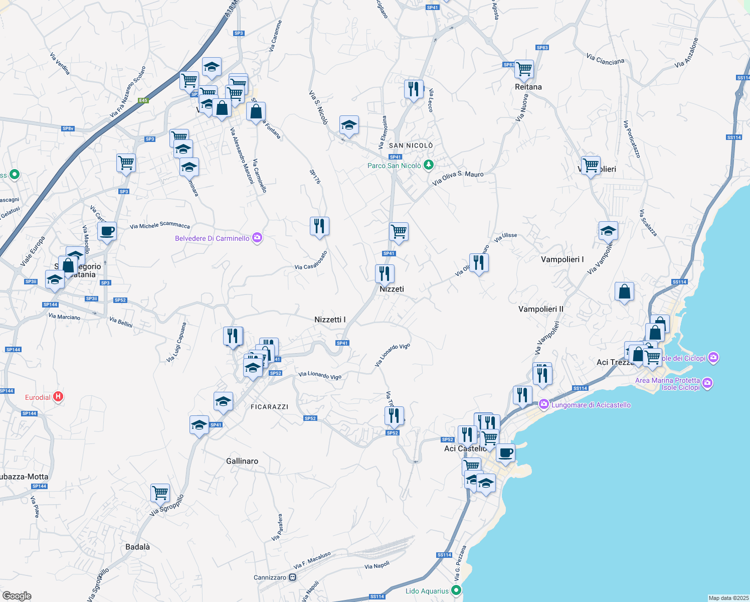 map of restaurants, bars, coffee shops, grocery stores, and more near 206 Via Nizzeti in Nizzeti