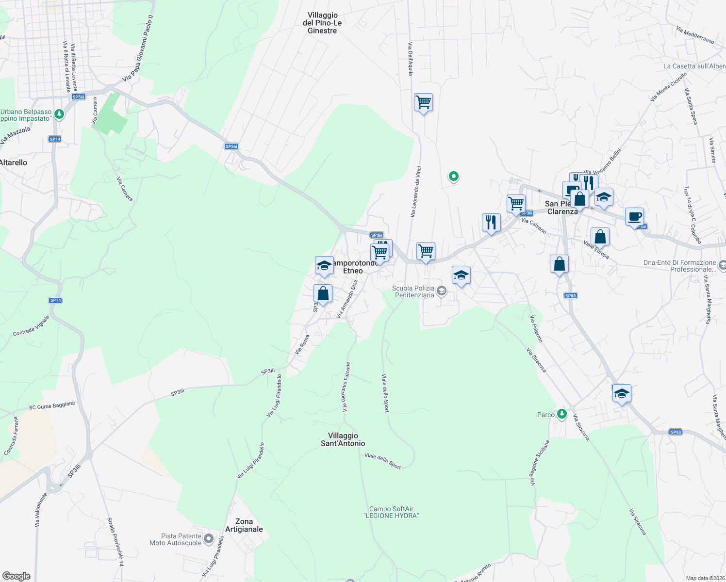 map of restaurants, bars, coffee shops, grocery stores, and more near 16 Via Risorgimento in Camporotondo Etneo