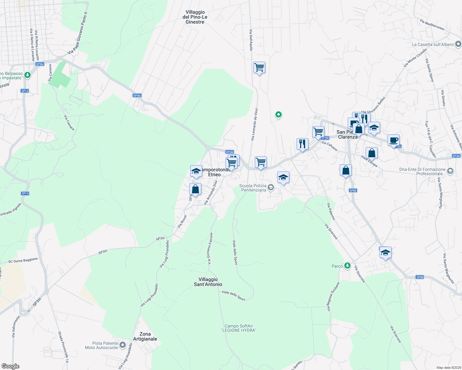 map of restaurants, bars, coffee shops, grocery stores, and more near 16 Via Risorgimento in Camporotondo Etneo