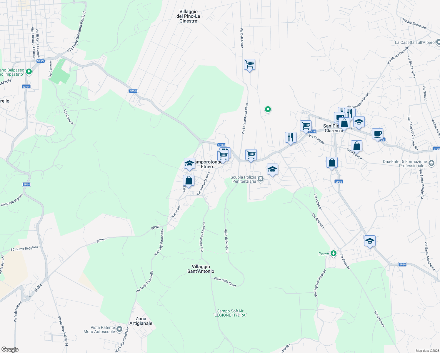 map of restaurants, bars, coffee shops, grocery stores, and more near 16 Via Risorgimento in Camporotondo Etneo