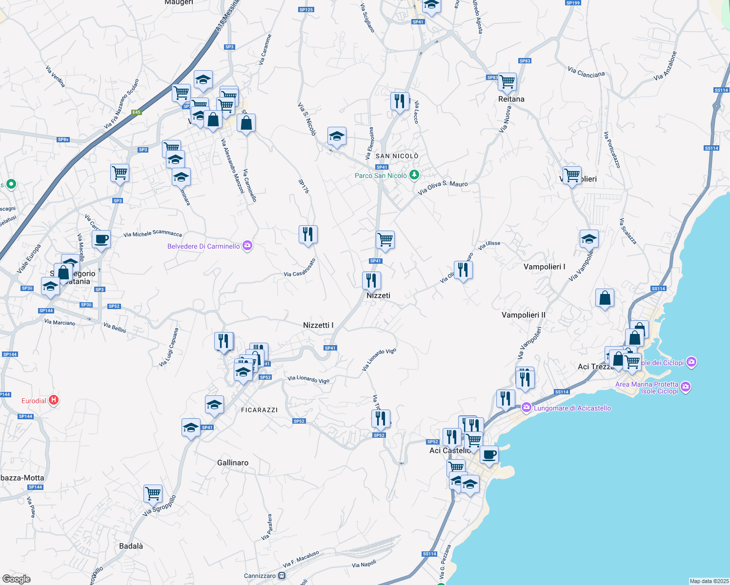map of restaurants, bars, coffee shops, grocery stores, and more near 204-206 Via Nizzeti in Nizzeti