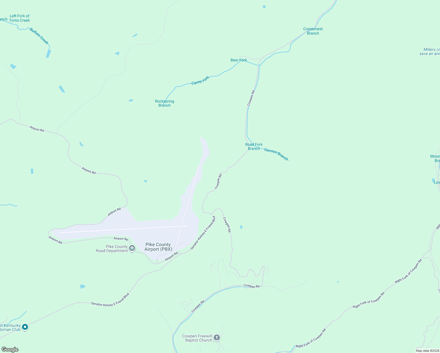 map of restaurants, bars, coffee shops, grocery stores, and more near 2129 Cowpen Road in Pikeville