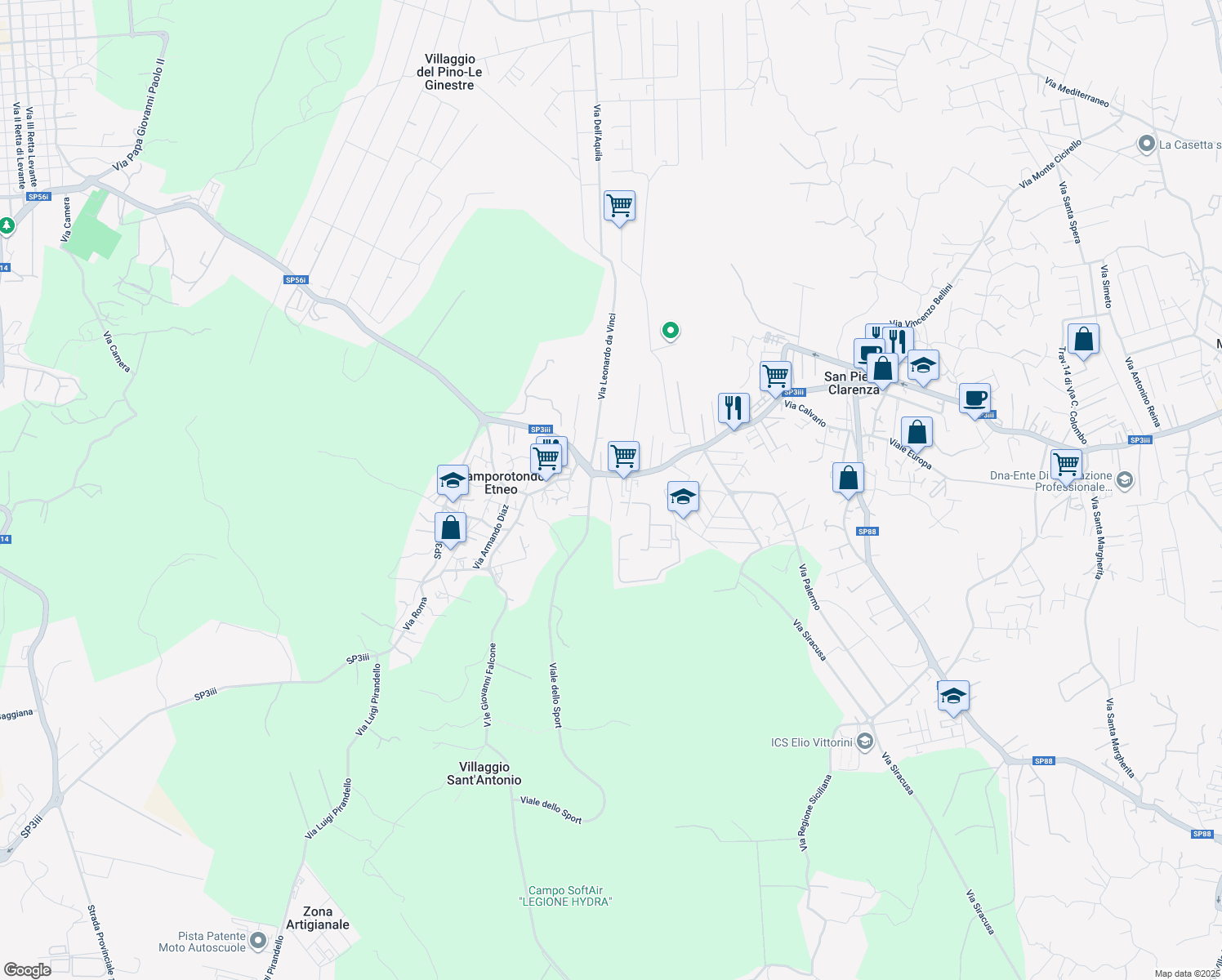 map of restaurants, bars, coffee shops, grocery stores, and more near 5 Via Salvo D'Acquisto in Camporotondo Etneo