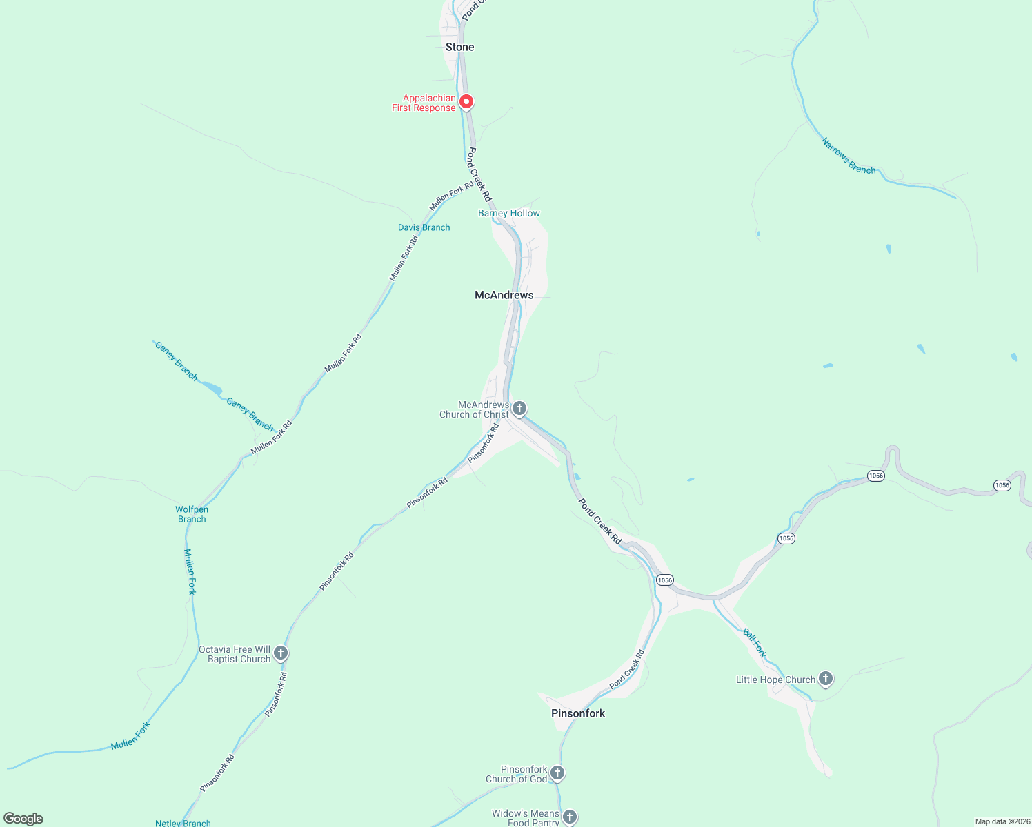 map of restaurants, bars, coffee shops, grocery stores, and more near 2601 Pond Creek Road in McAndrews