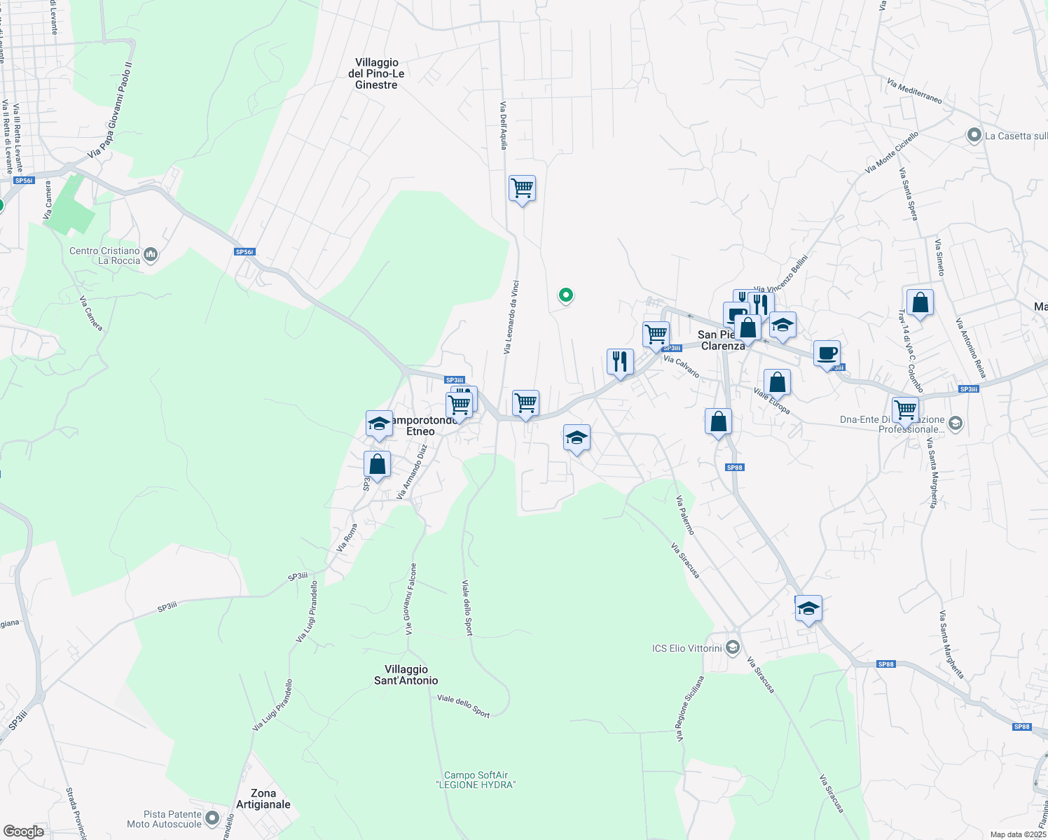 map of restaurants, bars, coffee shops, grocery stores, and more near 5 Via Salvo D'Acquisto in Camporotondo Etneo