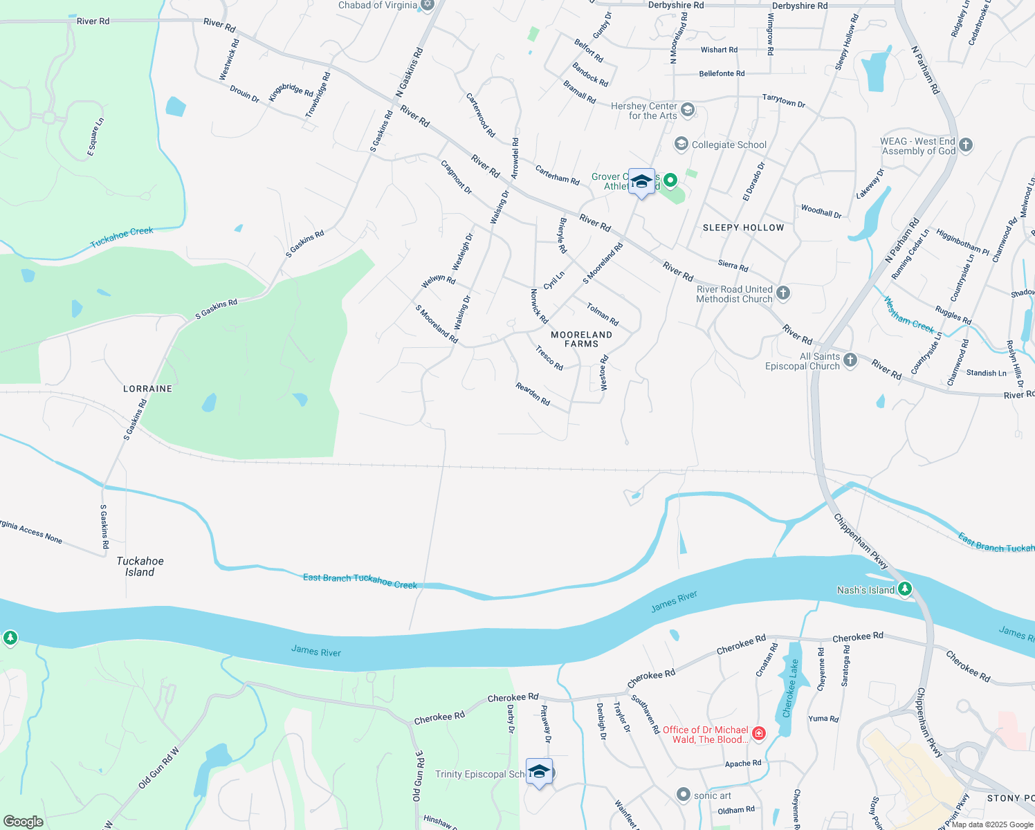 map of restaurants, bars, coffee shops, grocery stores, and more near 8697 Butterfield Avenue in Richmond