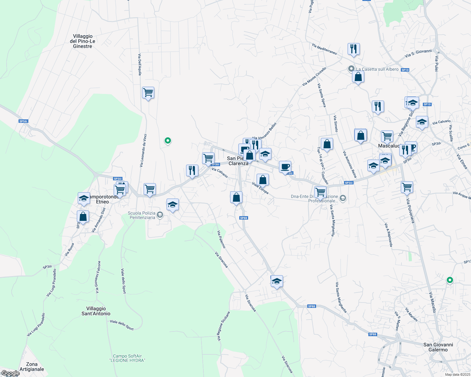 map of restaurants, bars, coffee shops, grocery stores, and more near 28 Via Santa Caterina in San Pietro Clarenza