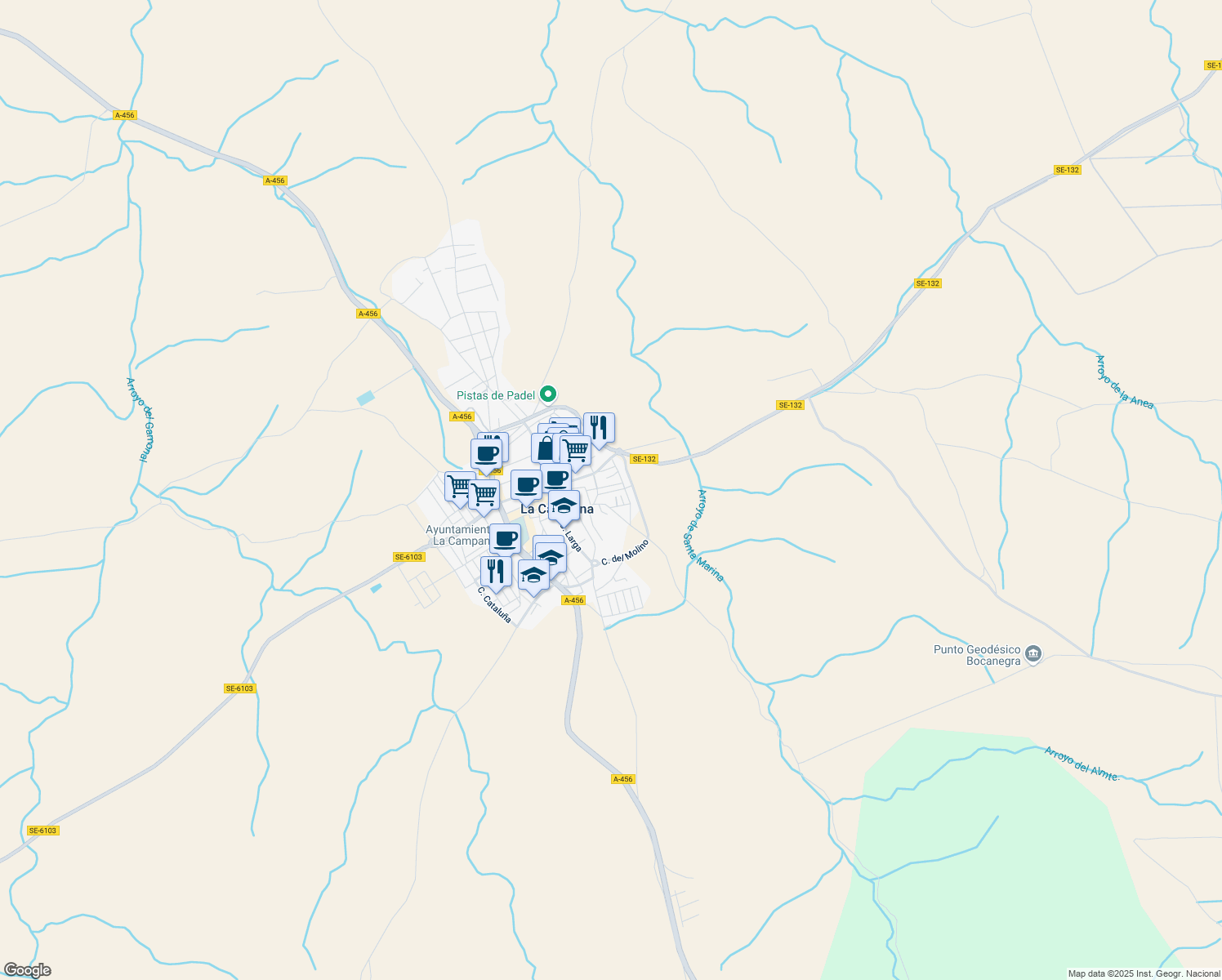map of restaurants, bars, coffee shops, grocery stores, and more near 29 Calle Perdiz in La Campana