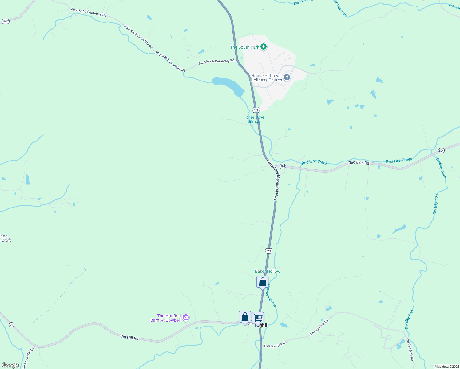 map of restaurants, bars, coffee shops, grocery stores, and more near 113 Horse Cove Road in Berea