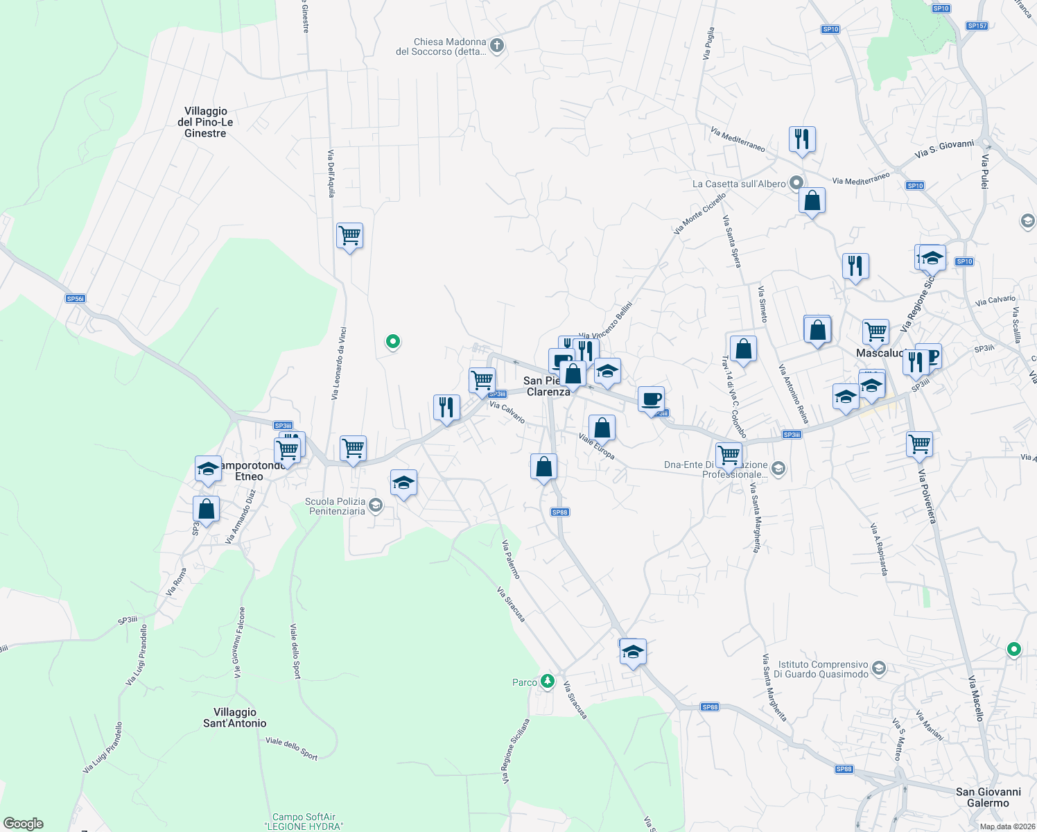 map of restaurants, bars, coffee shops, grocery stores, and more near 59 Via Calvario in San Pietro Clarenza