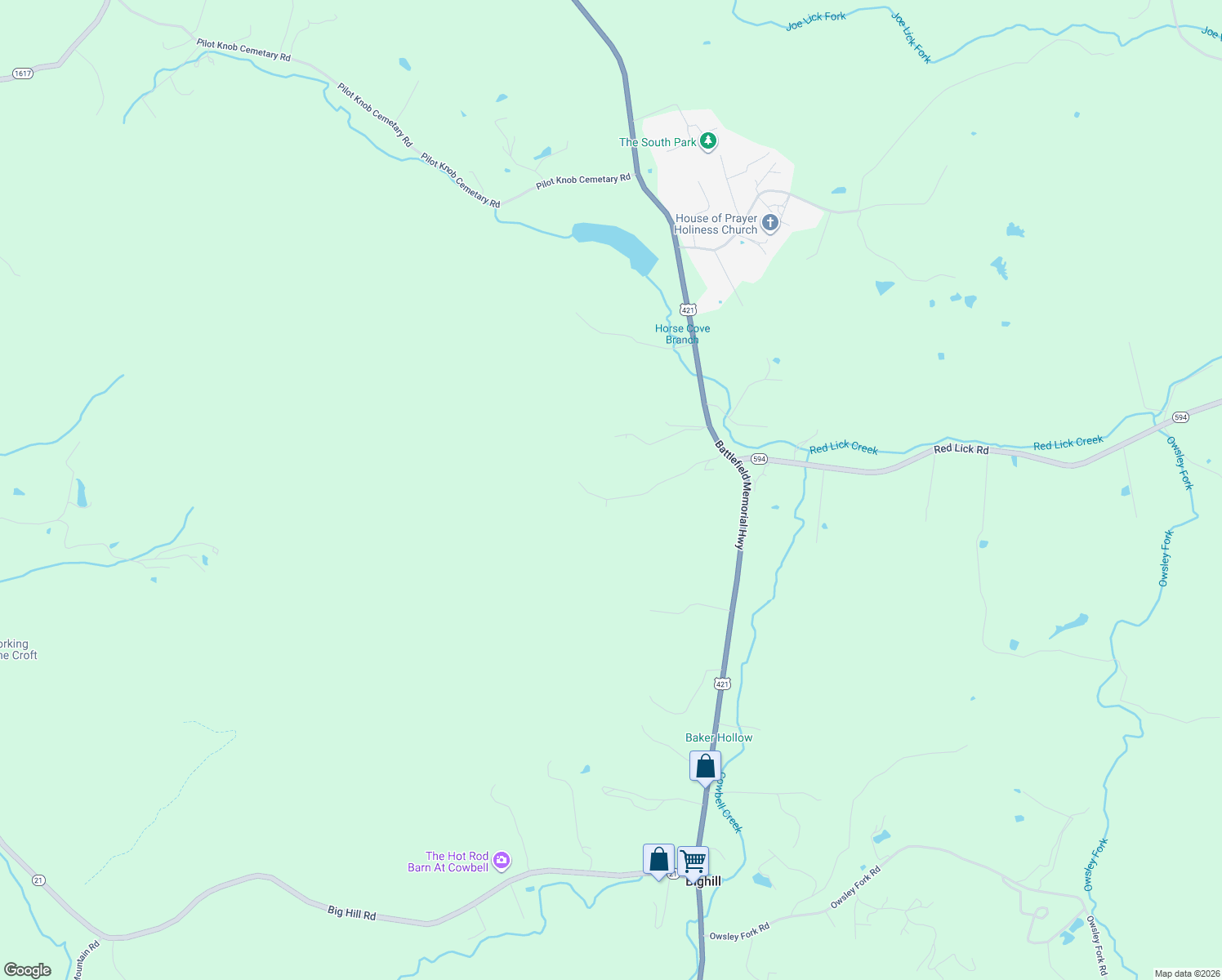 map of restaurants, bars, coffee shops, grocery stores, and more near 111 Horse Cove Road in Berea