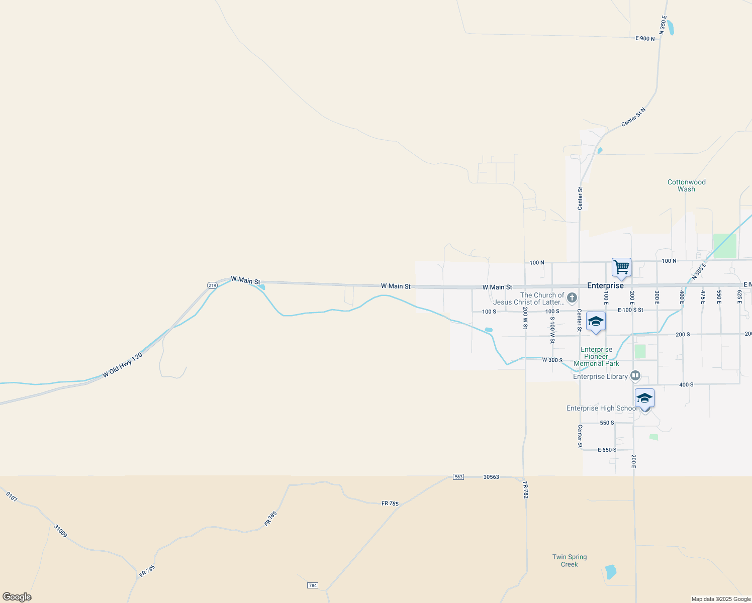 map of restaurants, bars, coffee shops, grocery stores, and more near 711 West Main Street in Enterprise