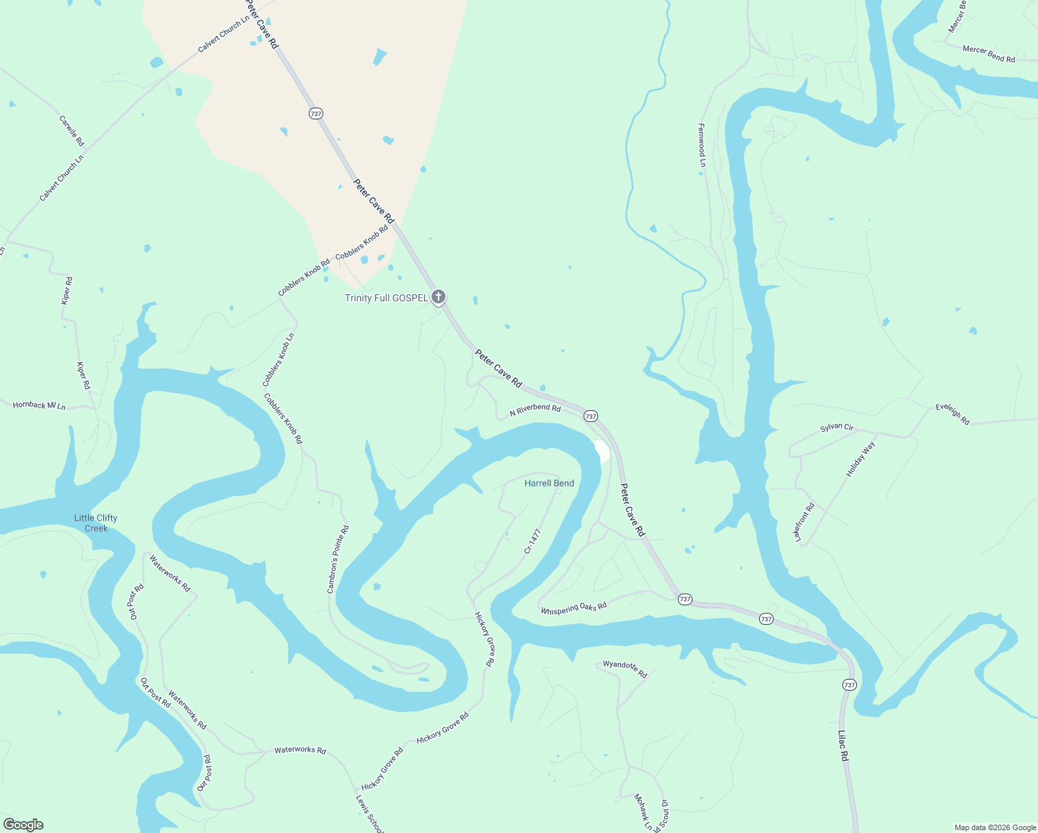 map of restaurants, bars, coffee shops, grocery stores, and more near River Bend Road in Leitchfield