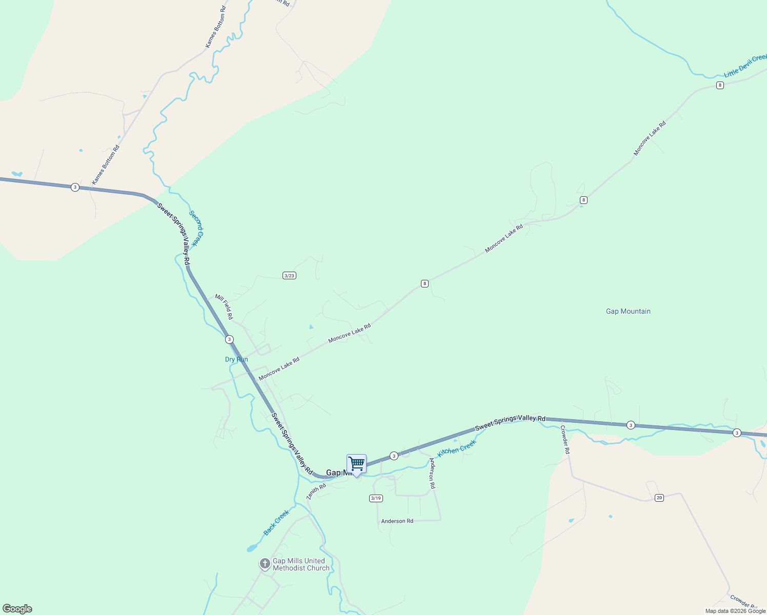 map of restaurants, bars, coffee shops, grocery stores, and more near 705 Moncove Lake Road in Gap Mills