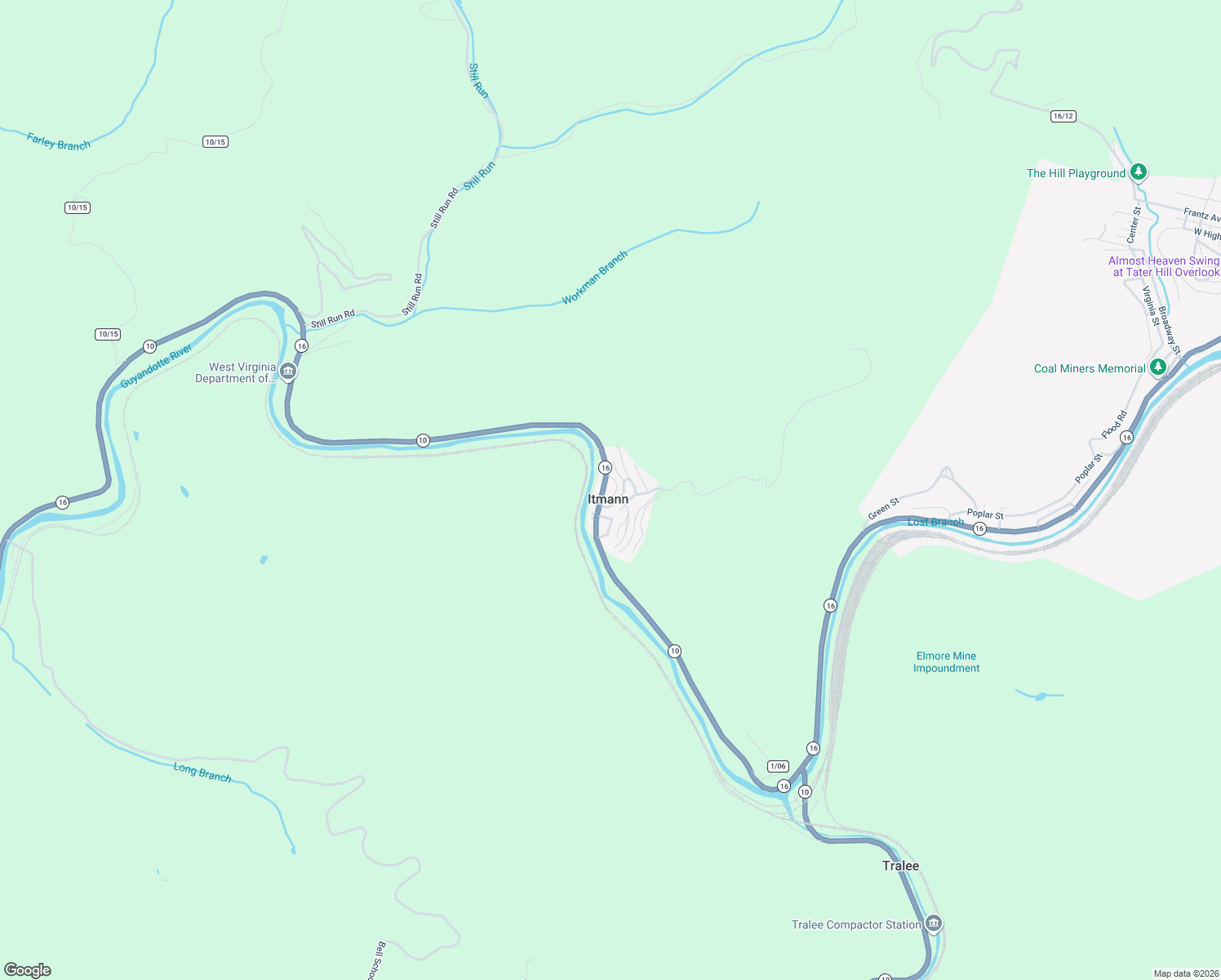 map of restaurants, bars, coffee shops, grocery stores, and more near West Virginia 10 in Itmann