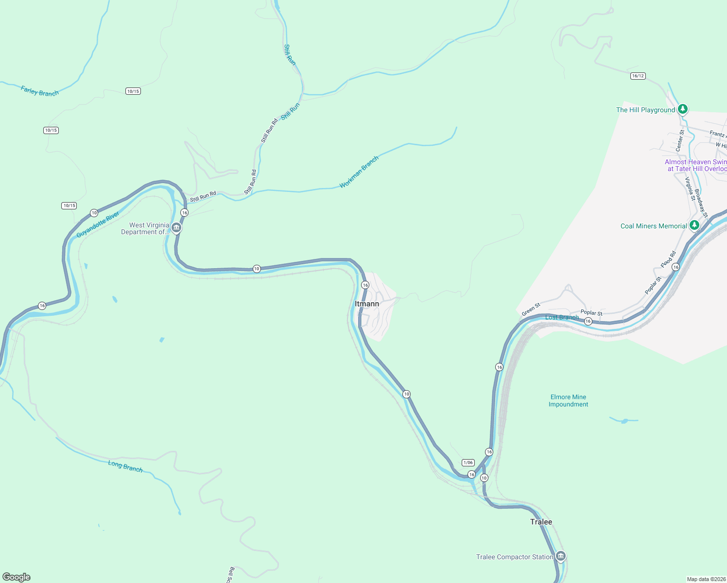 map of restaurants, bars, coffee shops, grocery stores, and more near West Virginia 10 in Itmann