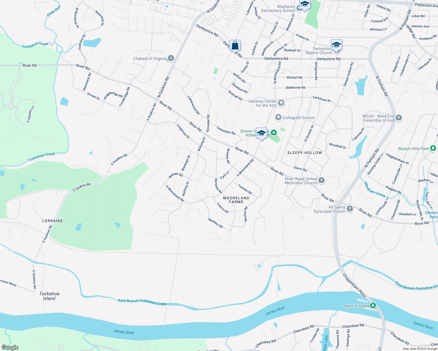 map of restaurants, bars, coffee shops, grocery stores, and more near 9006 Norwick Road in Henrico