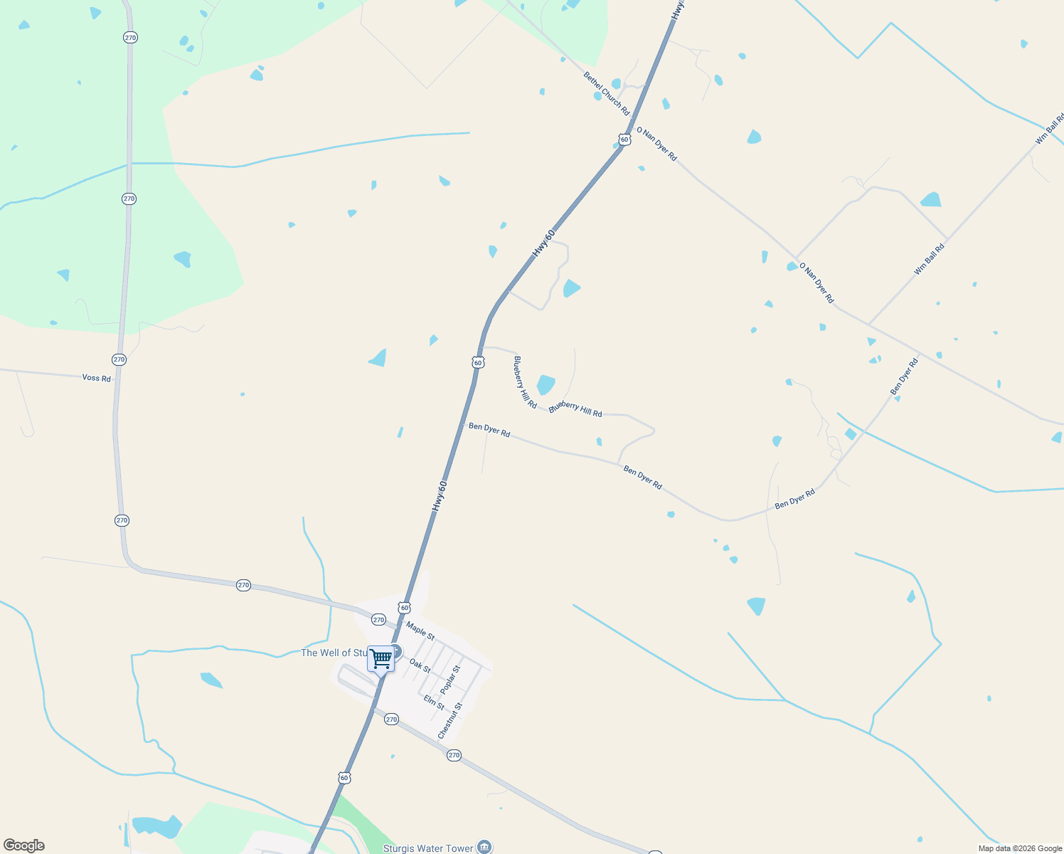 map of restaurants, bars, coffee shops, grocery stores, and more near Blueberry Hill Road in Sturgis