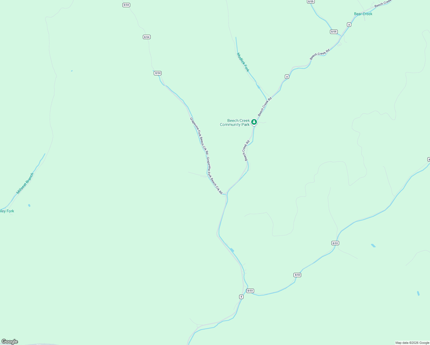 map of restaurants, bars, coffee shops, grocery stores, and more near 1705 Grapevine Fork Beech Creek Road in Mingo County
