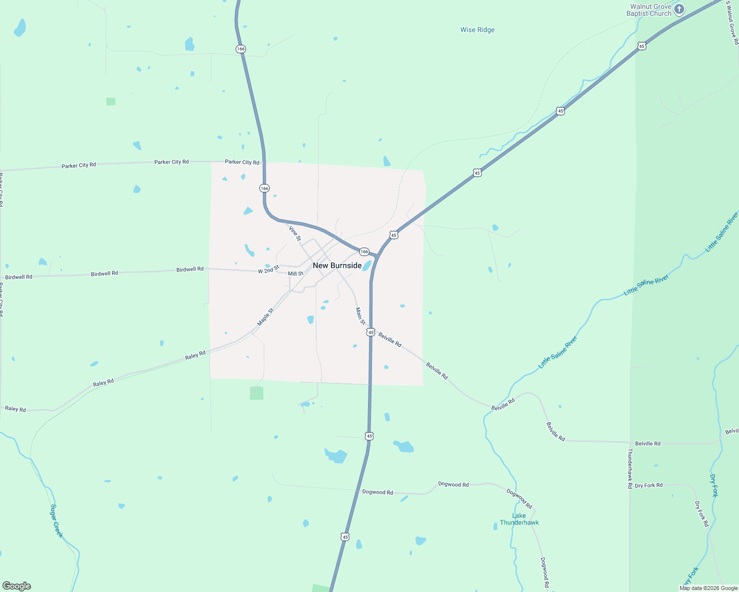 map of restaurants, bars, coffee shops, grocery stores, and more near 14425 U.S. 45 in New Burnside