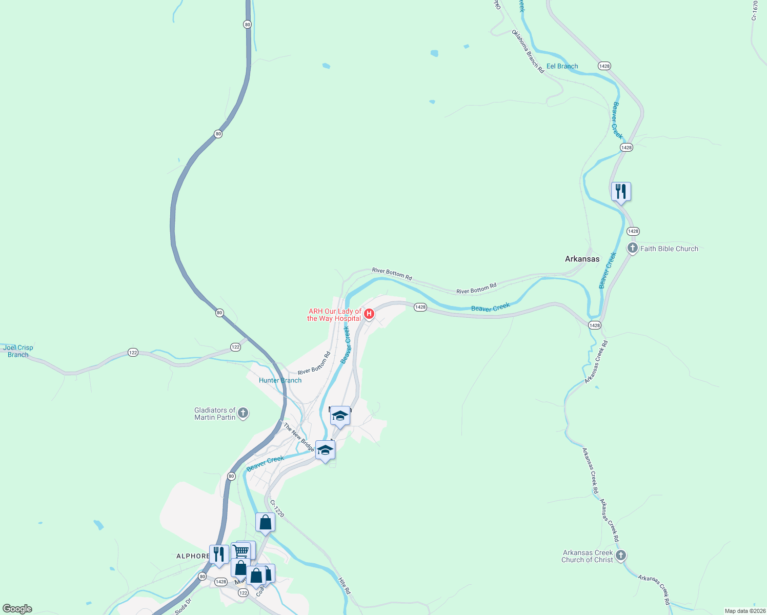 map of restaurants, bars, coffee shops, grocery stores, and more near 11198 Main Street in Martin