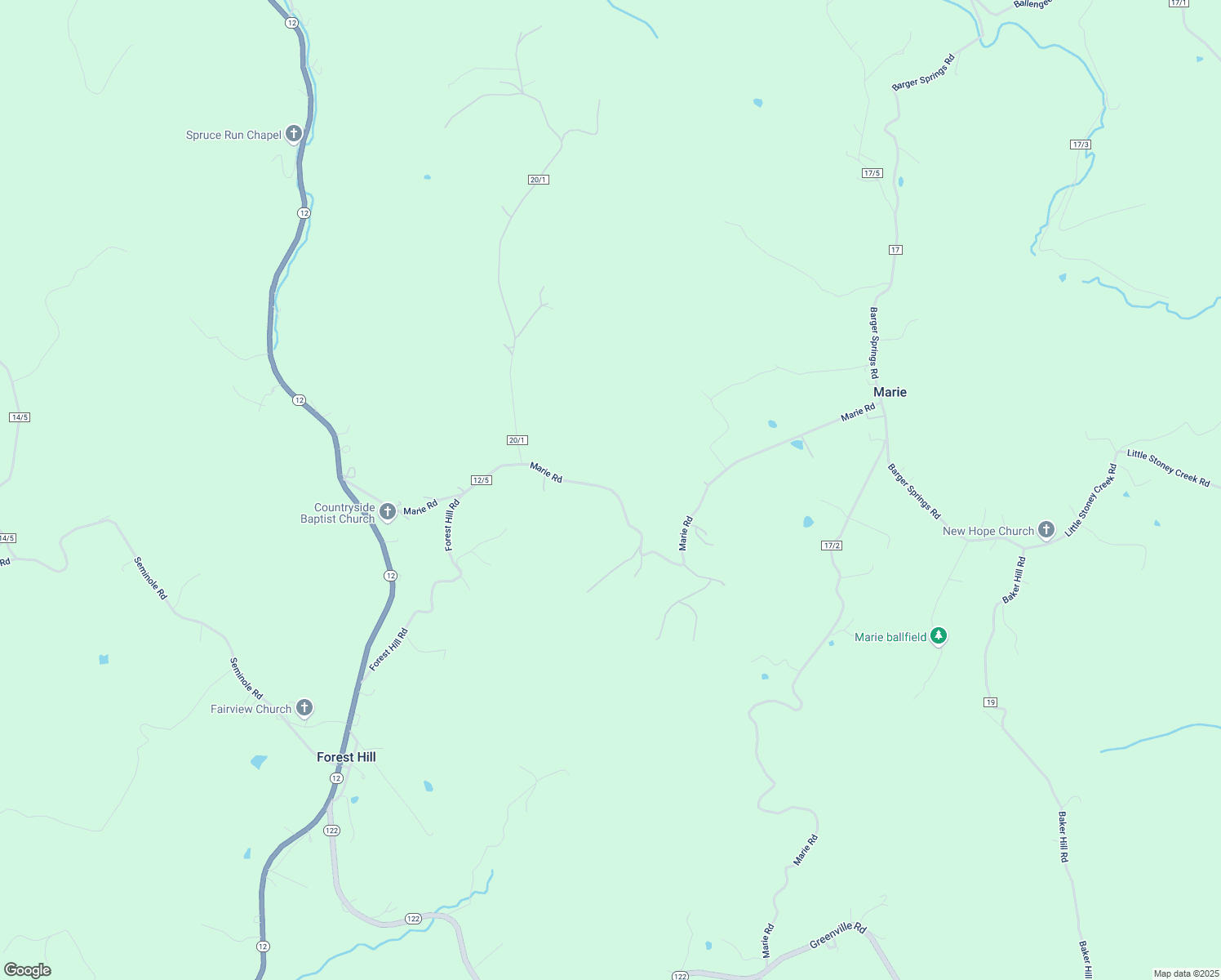 map of restaurants, bars, coffee shops, grocery stores, and more near Marie-Forest Hill in Summers County