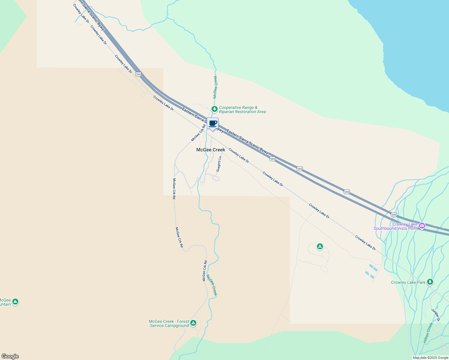 map of restaurants, bars, coffee shops, grocery stores, and more near 14 Gregory Lane in Mammoth Lakes