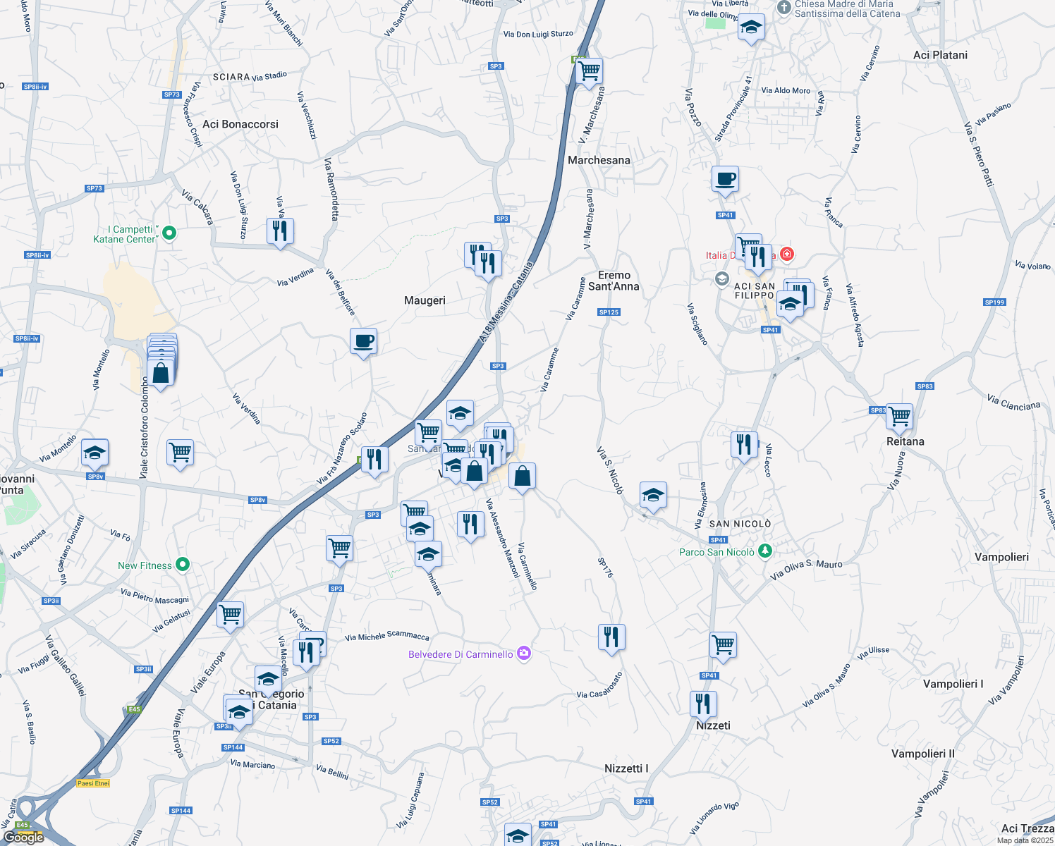 map of restaurants, bars, coffee shops, grocery stores, and more near 28 Via Caramme in Valverde